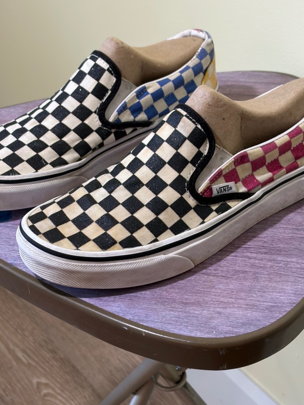 Women's Vans Glitter Checkerboard Slip-On Sneakers Multicolor 8.5